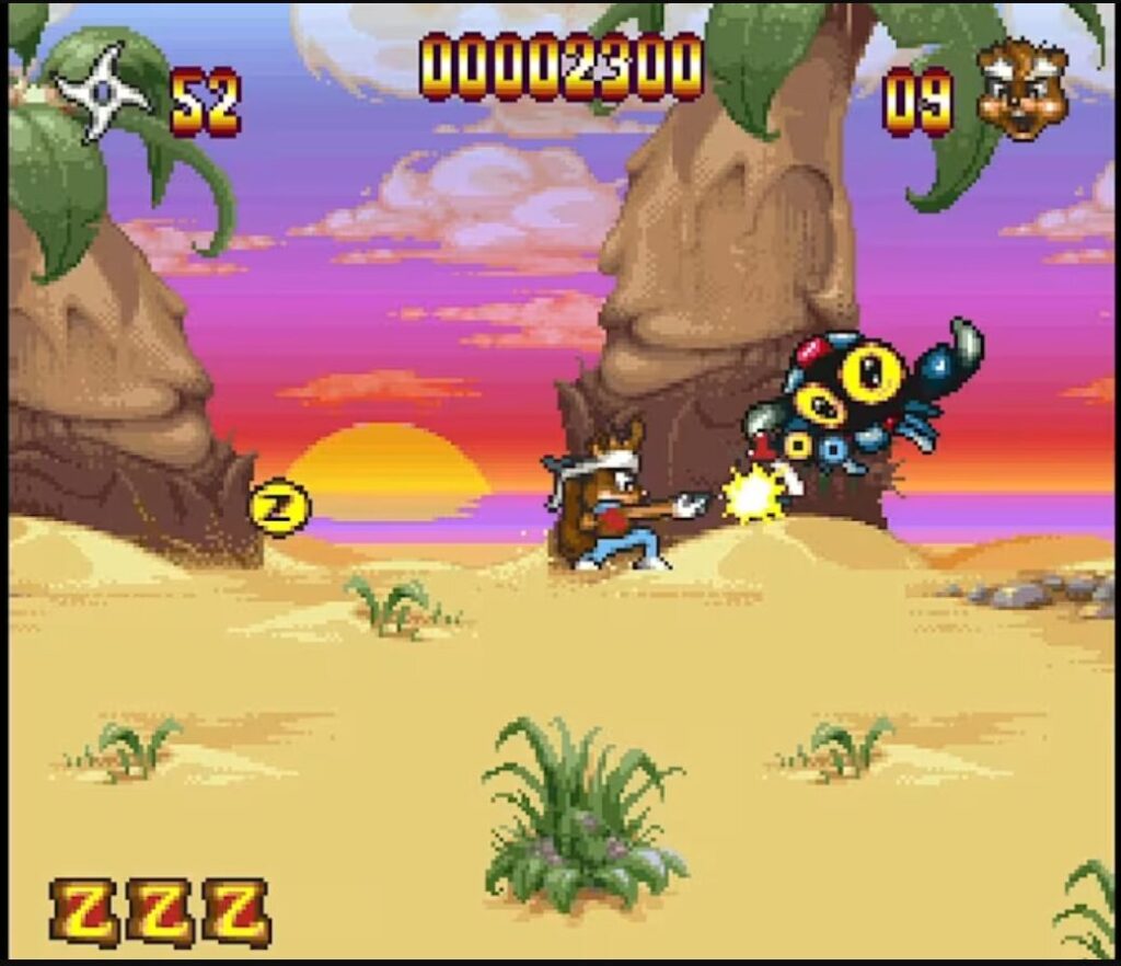zero shooting a crab with a shuriken